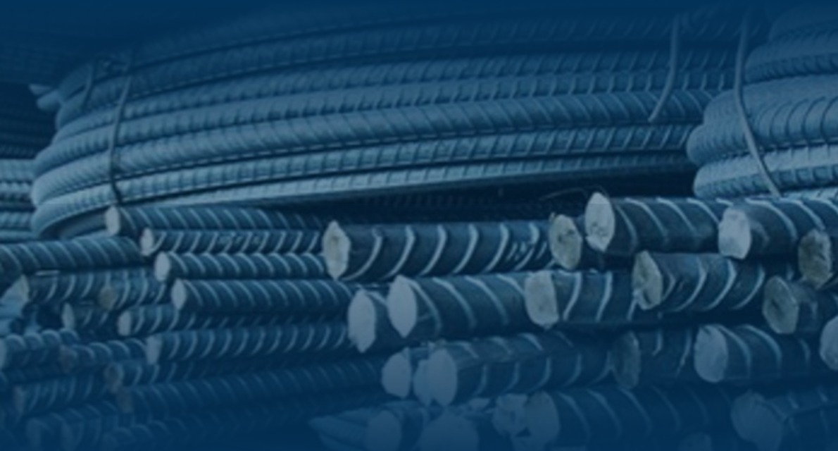 Carefully stacked steel reinforcing bars ready for construction